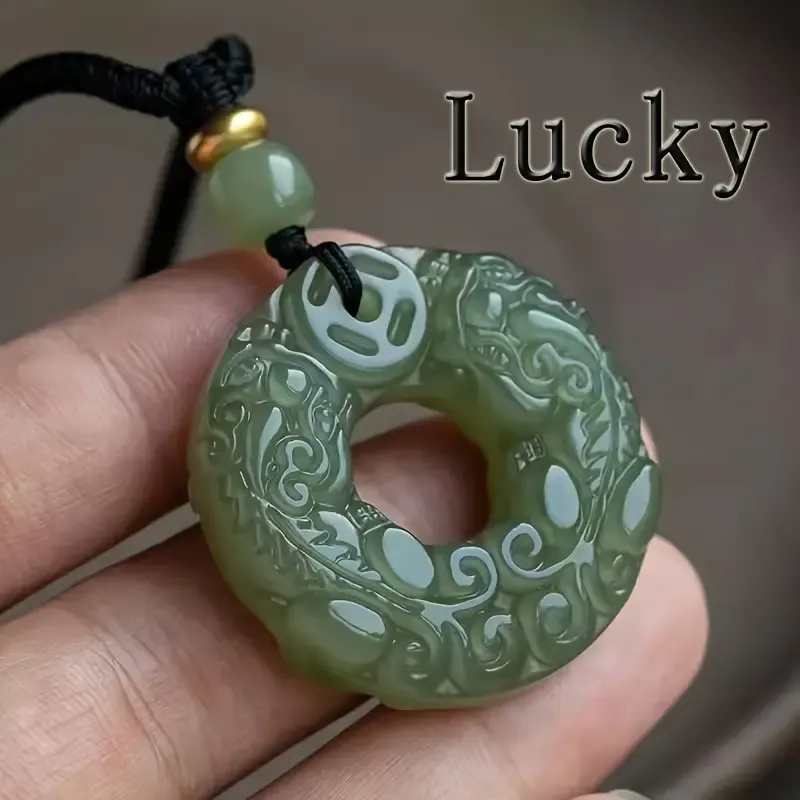 Natural Chinese Chalcedony Hand Carved Jade Pendant Necklace Fashion Lovers Jewelry Carved Agate Black Buckle Pendant