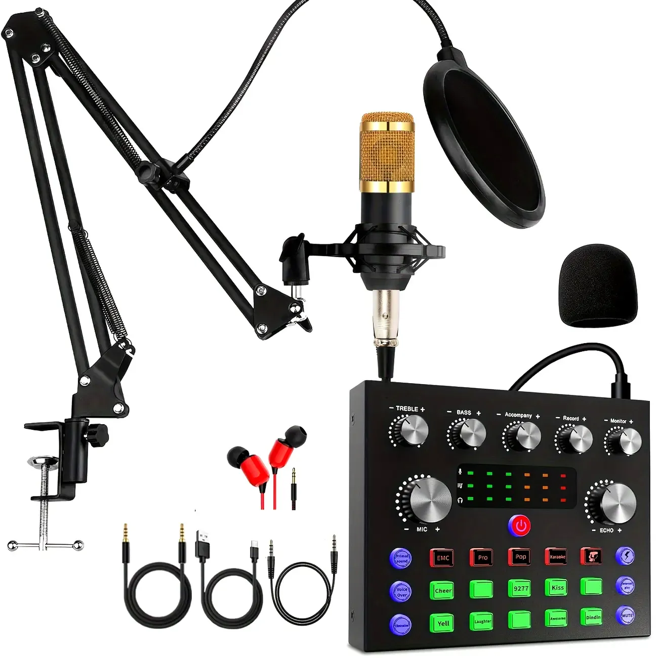 🔥 Plug&Play Pro 3-Second Setup Microphone Kit! 9 Sound Effects + Military-Grade Noise Cancelling, Perfect for Live Stream or Recording or Content Creation!🎤
