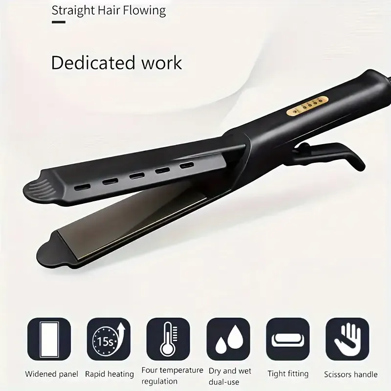 3C Safety Tech 15s Rapid Heat Steam Straightener | 8 Steam Jets Hydration + Anti-Scald Wide Plate | Dorm Travel Overheat Protection