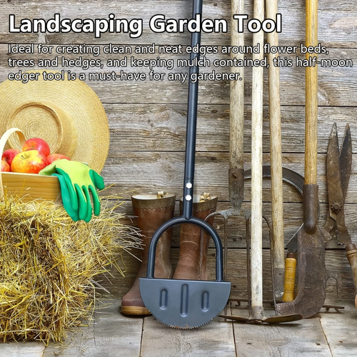 Heavy-Duty Manual Lawn Edger | Serrated Half-Moon Blade + Ergo Handle | Precise Grass Trimming for Stairs, Gardens & Borders, Durable Metal Design