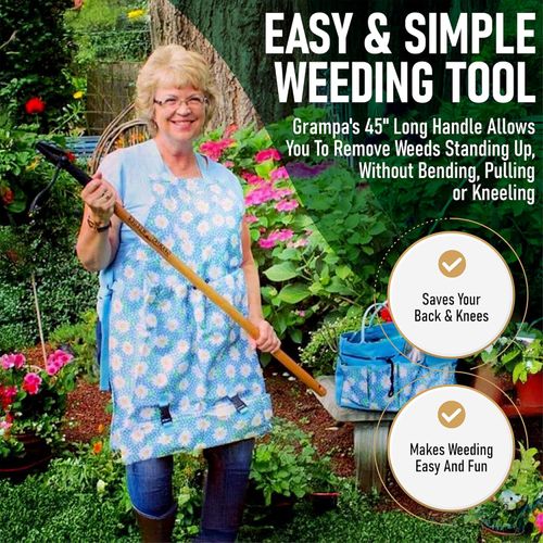 Bamboo Stand-Up Weeder! Long Handle No Bending | 4-Claw Steel Head | Garden Weed Tool