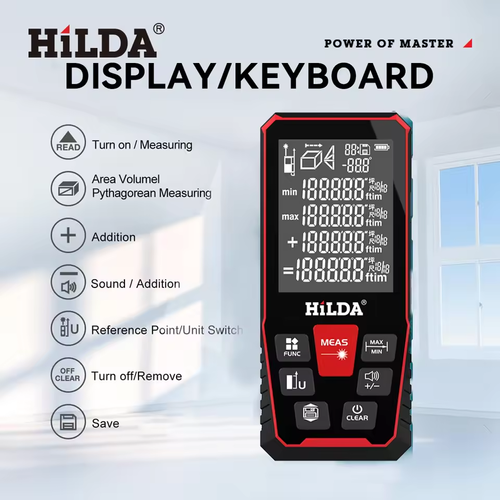 📏 HILDA Laser Measurer Master Every Measurement! 8-in-1 Laser Ruler with Pythagorean Mode & Unit Switch