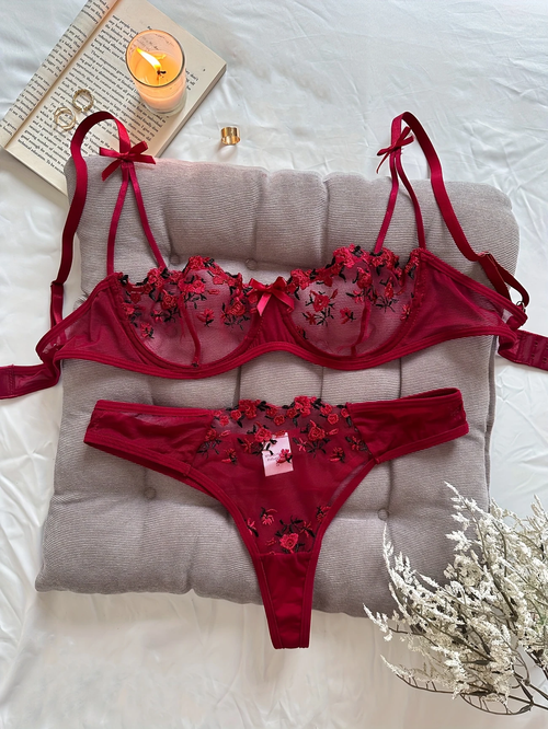 Floral Lingerie Set | Mesh Cut-Out Design | Sexy & Breathable | Date Night Essential