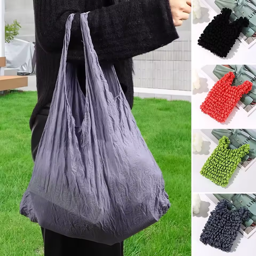 Magic Foldable Bag - 5X Expandable! Ruffled Tote for Shopping, Picnic & More