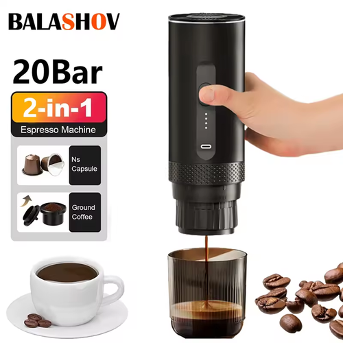 Wireless 2-in-1 Portable Coffee Maker for Car Camping Home - Capsule & Ground Coffee