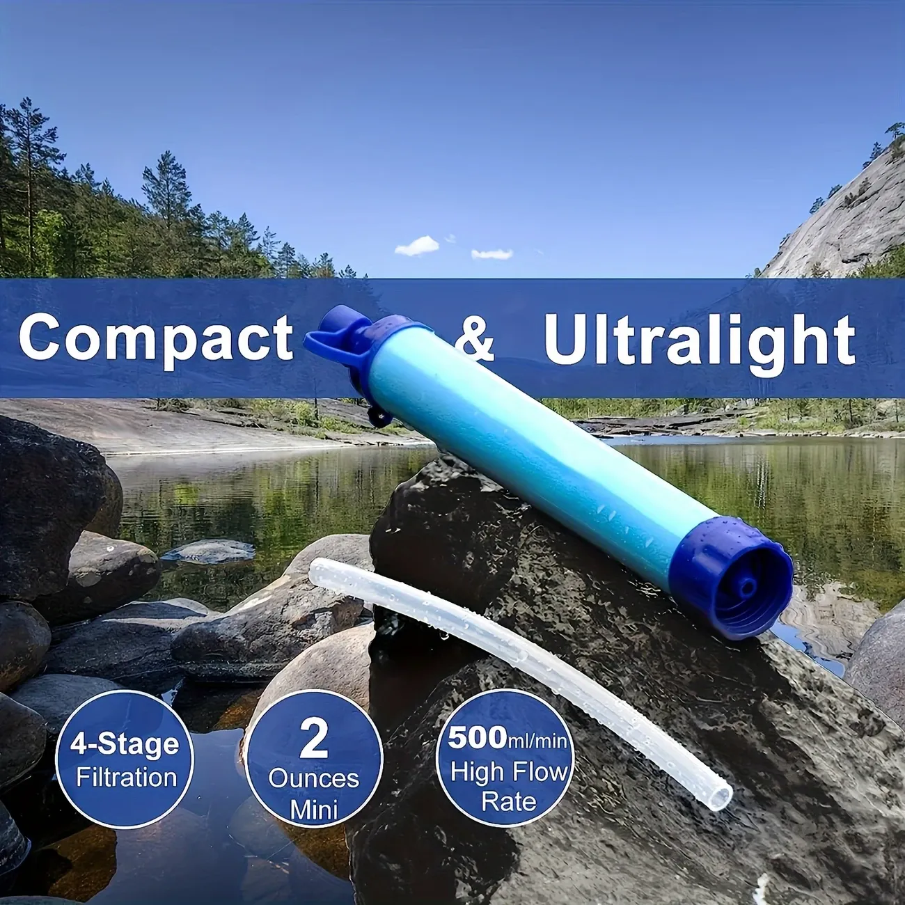 Ultra - Light Water Filter: 4 - Stage Purification | 2oz Mini Survival Kit for Camping Hiking