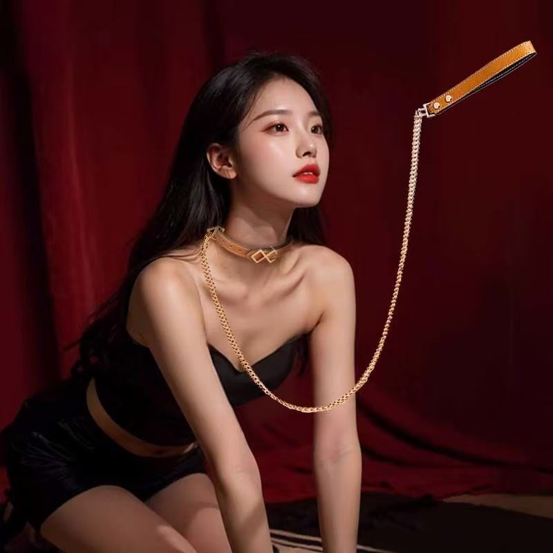 جلد البقر الجر طوق SM عالية نهاية الدعائم متعة ملزمة مجموعة K9 الكلب سلسلة الرسالة الطوق لعبة