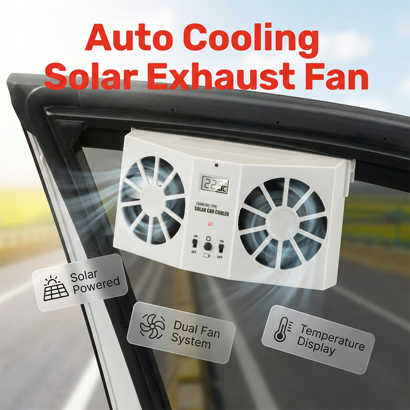 🔥HOT SALE!🚗Solar Powered Car Exhaust Fan– Dual Turbo Ventilation & Temperature Display☀️