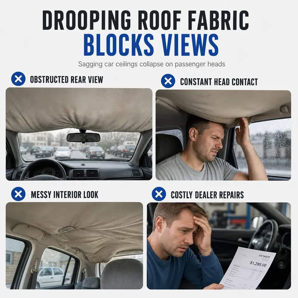 ⏳Time-Limited Special⏰Car Headliner Repair Kit for Fixing Sagging Roof Fabric Auto Interior Ceiling Snap Buttons and Re…