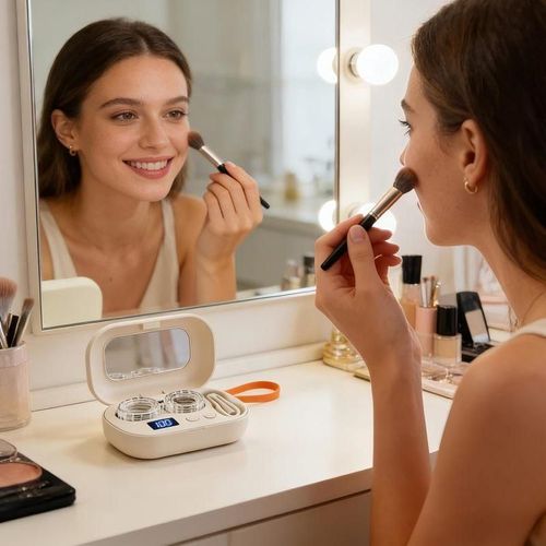 Portable Case with Mirror, USB-C Rechargeable for Daily Deep Cleaning