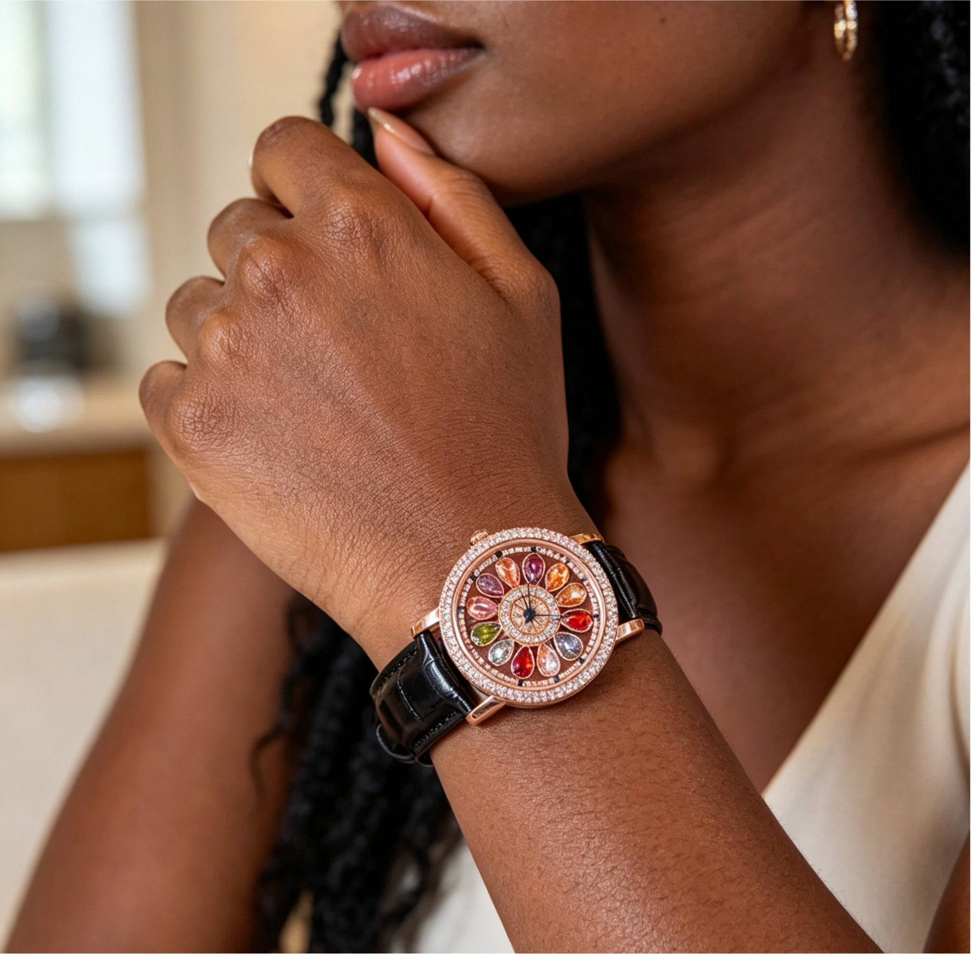 🎁Ladies' watch with rotating dial and colored simulated diamonds