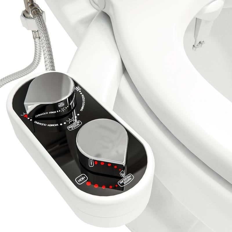 Clear Rear Bidet Attachment - Dual Self-Cleaning Nozzles, Adjustable Water Pressure