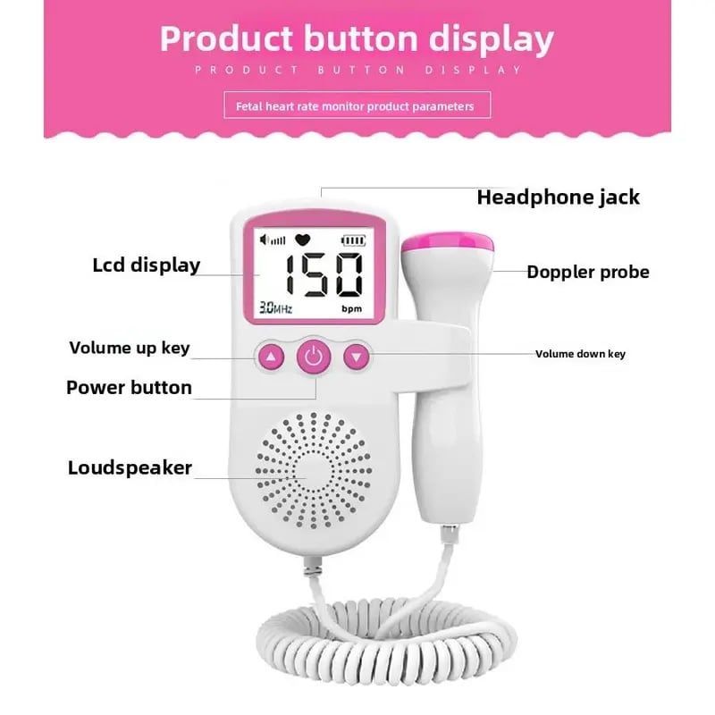 Fetal Doppler monitor: It is equipped with a large, easy-to-read LCD screen, allowing you to directly view your baby's heart rate data.