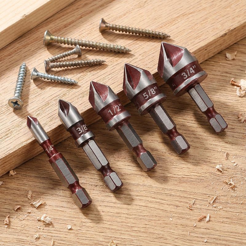 ✨ High-Carbon Steel Countersink Drill Bit Set — Precision Drilling for Wood and Metal! ✨（5PCS）