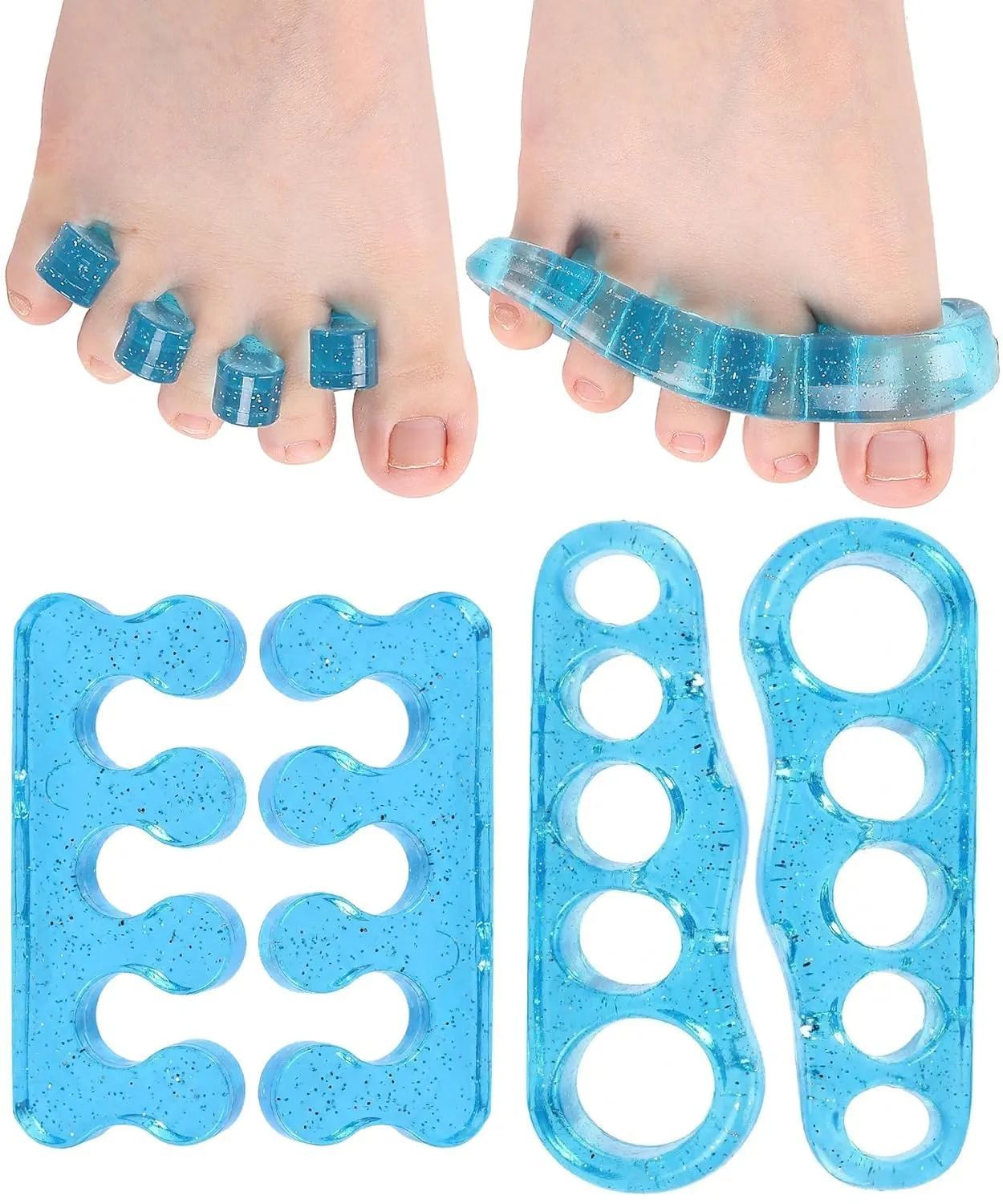 (2 Pair, Blue) Silicone Toe Separators – Bunion Relief Toe Spacers for Foot Pain Comfort