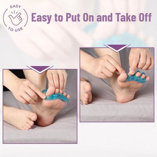 (2 Pair, Blue) Silicone Toe Separators – Bunion Relief Toe Spacers for Foot Pain Comfort