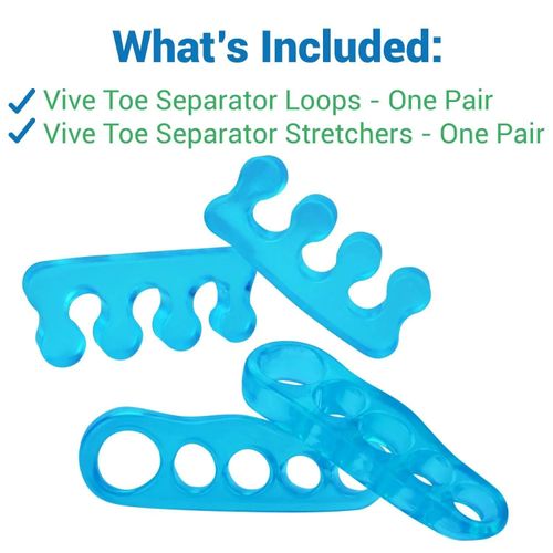 (2 Pair, Blue) Silicone Toe Separators – Bunion Relief Toe Spacers for Foot Pain Comfort