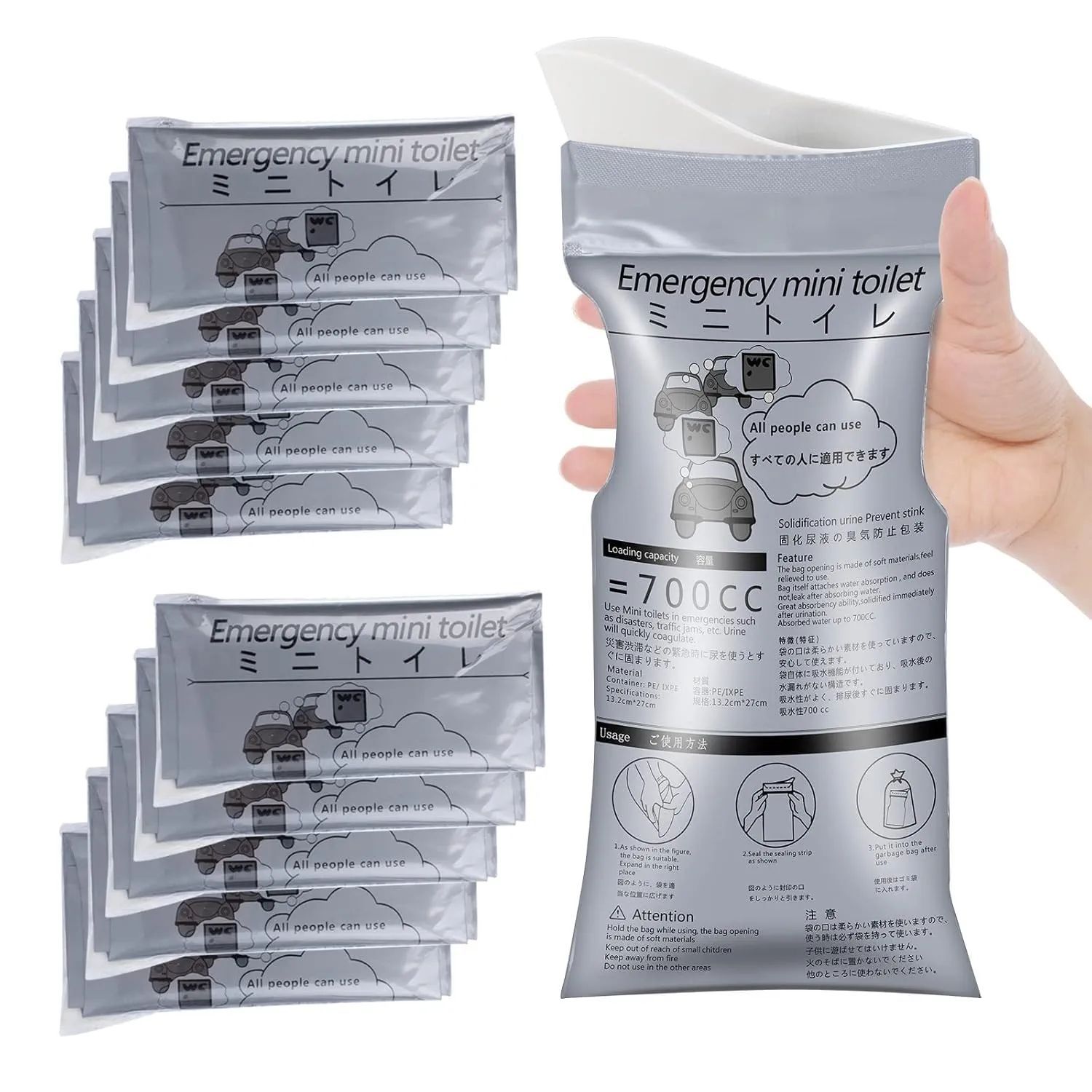 (2 Pcs, 700ML) Portable Disposable Urinary Bags – Emergency Travel Toilet Bags for Men & Women