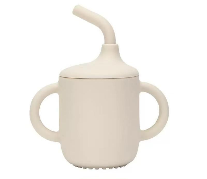 100% Tiny Silicone Drinking Training Cup with Handles & Straw for Baby and Toddler