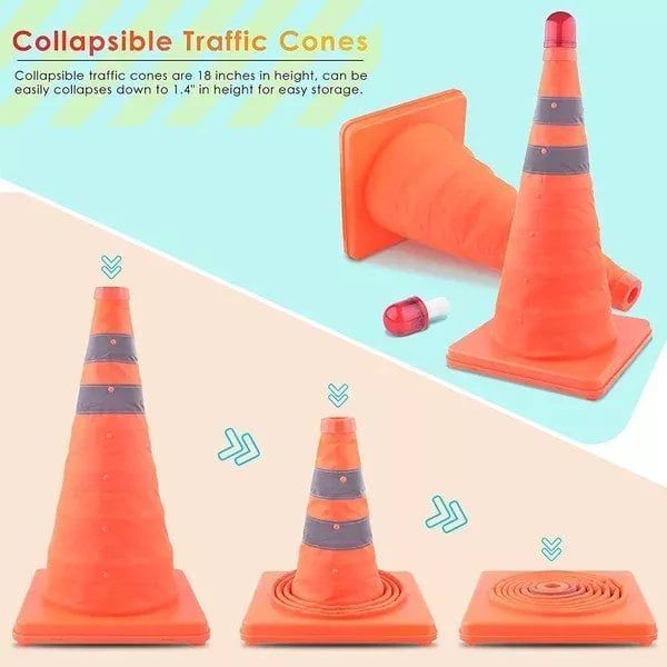 🥳2026 HOT SALE🥳🛑 50% OFF! Foldable Reflective Safety Cone – Get FREE LED lights! Seen in fog & darkness. Save lives on highways. A must‑have for every car! 🔆✨