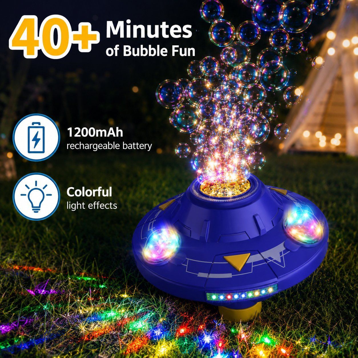 🛸 UFO Bubble Machine – Rolling LED Bubble Blower For Kids, Dogs & Outdoor Night Play✨❤️‍🔥