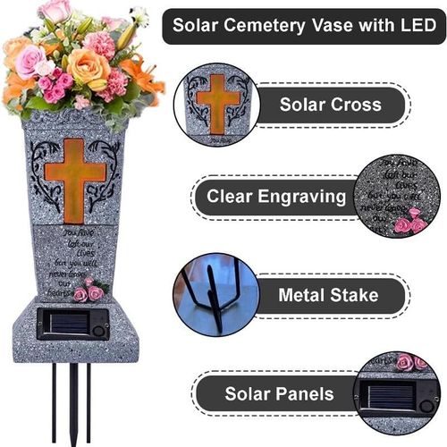 Solar-powered Cross Angel Flowerpot Cemetery Vase