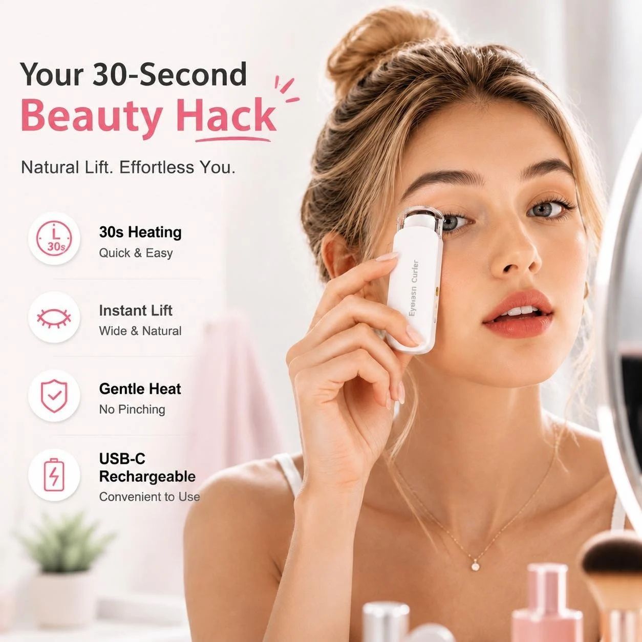 🔥 Heated Eyelash Curler – USB Rechargeable Electric Lash Lift Tool