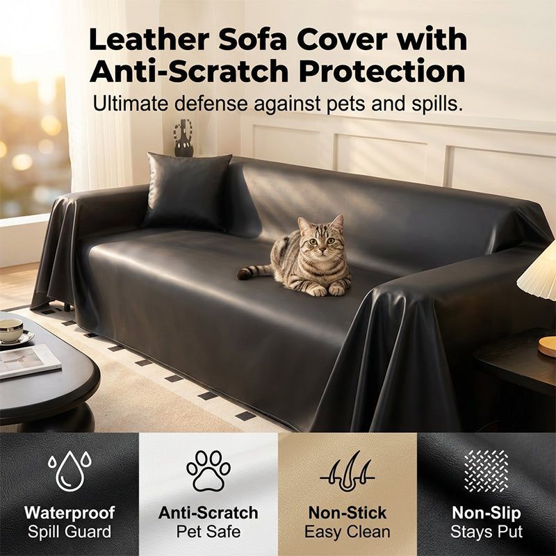 Non-slip faux leather sofa cover（180*230CM BLACK)