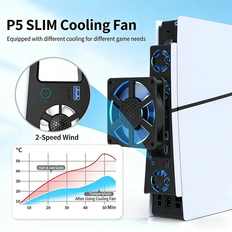 🔥 HOT SALE 🔥PS5 Slim Cooling Fan with LED‑Light | Plug‑Play External Cooler