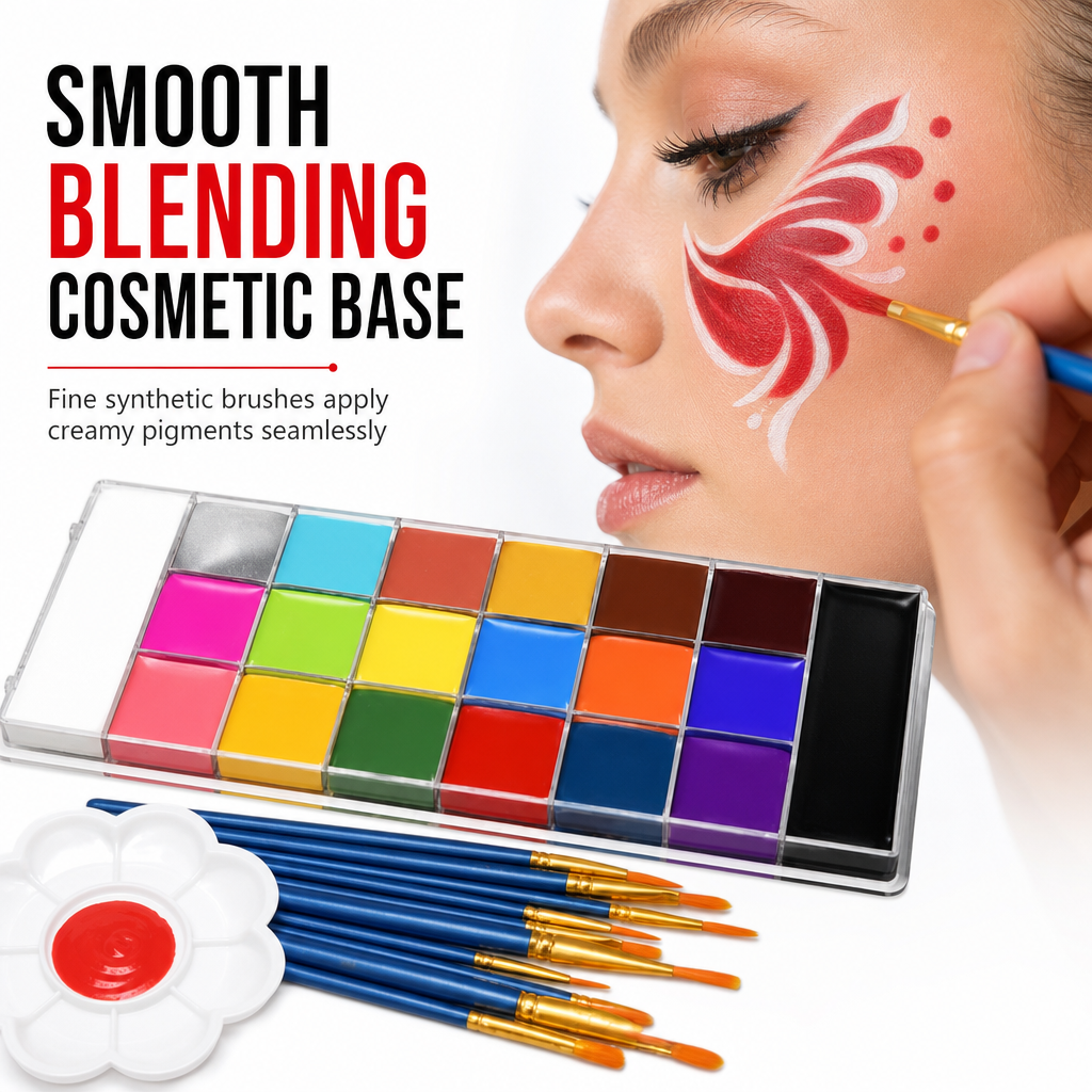 💖HOT SALE!!Included paintbrush🧞‍♀️Face and Body Oil Palette for Kids and Adults | Painting Pigment Kit (20 colors)