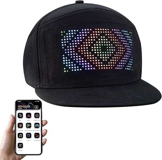 Gelrova LED Hats, Programmable LED Caps Full Color Display Message Costume Cool Novelty Hat for Party, APP Control