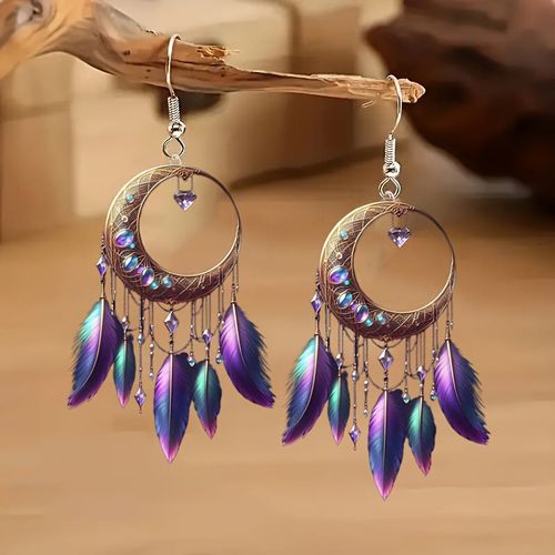 Boho Dreamcatcher Feather Earrings - Colorful Feathers