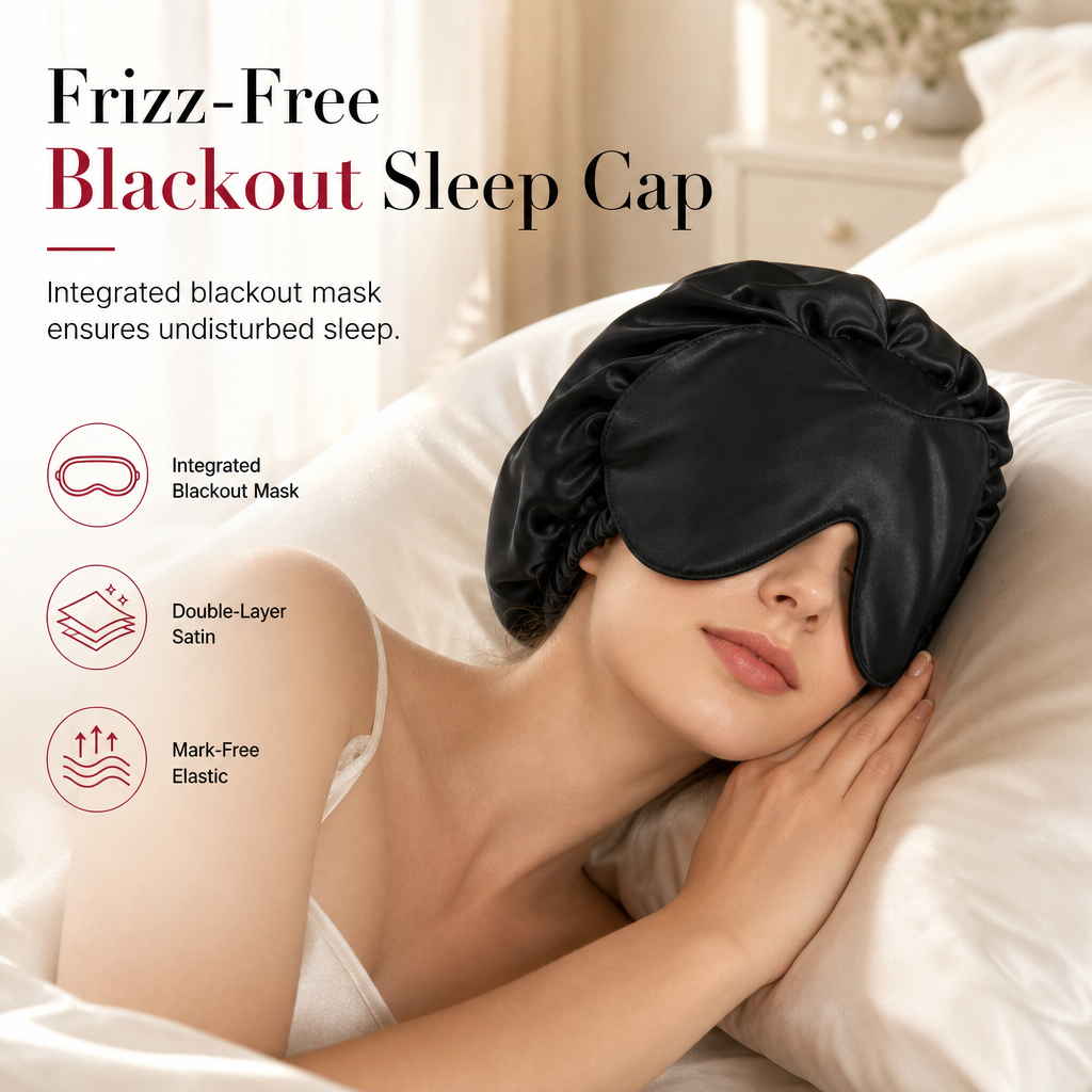 🎀Women's 2-in-1 Satin Sleep Bonnet & Eye Mask||2Pcs Set, Red & Black💤