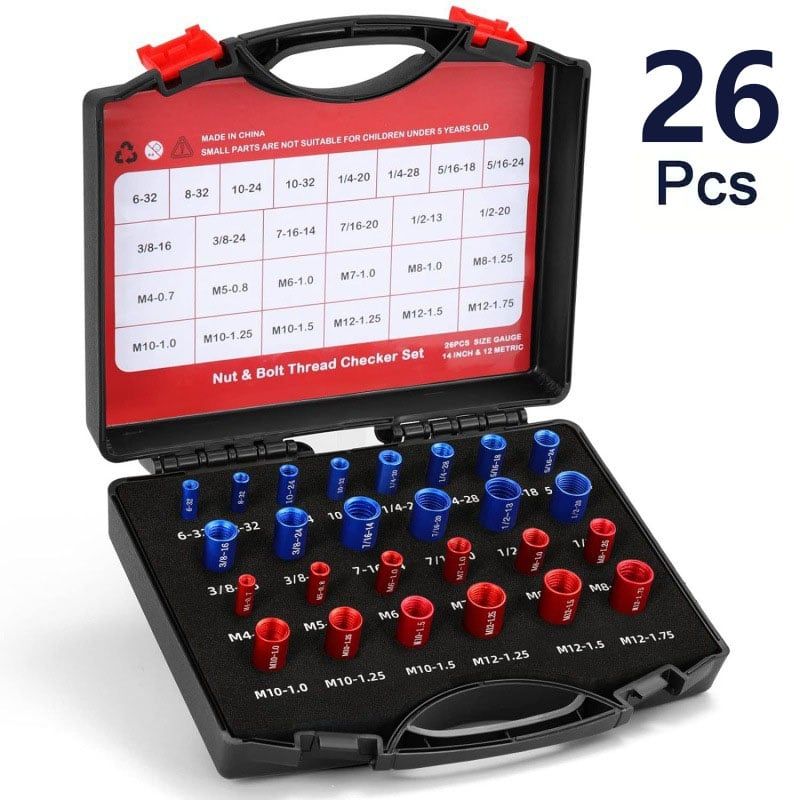 🔥Alloy Nut and Bolt Thread Inspector, Charge-Free Thread Gauge, Metric and SAE Size Identification Tool for Inspection of Fixed Bolts or Threaded Holes