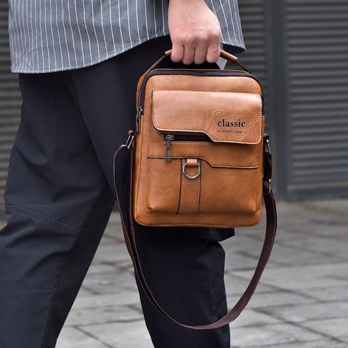 💼Men Retro PU Leather Crossbody Bag | Adjustable Strap for Work & Travel
