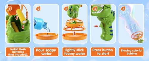 Dinosaur Bubble Machine Gun with Large Bubble Wand for Kids