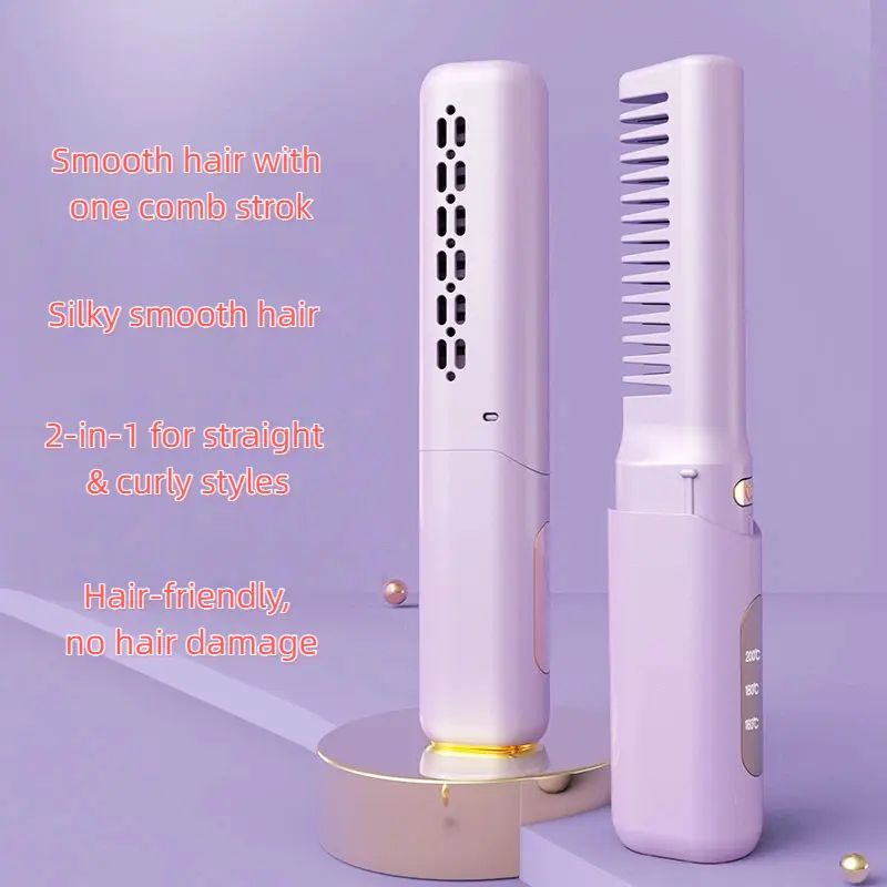 Portable Wireless Hair Straightener Comb | Straight & Curl Anywhere