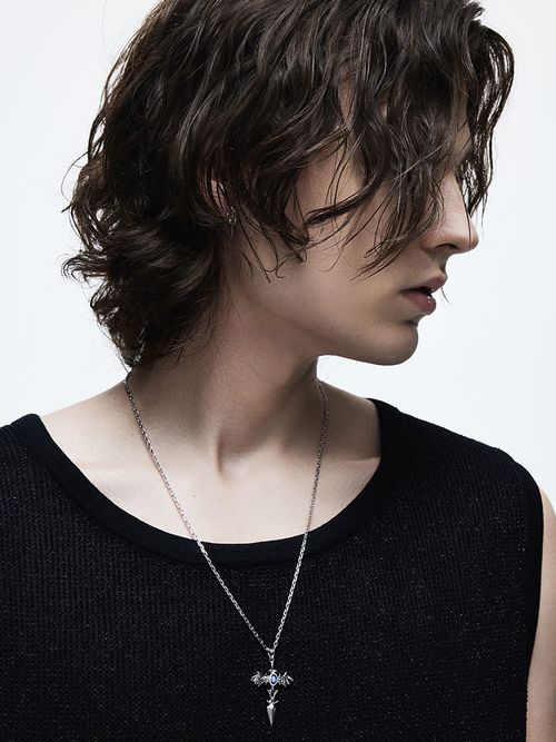 S925 Silver Angel Wing Sapphire Cross Necklace