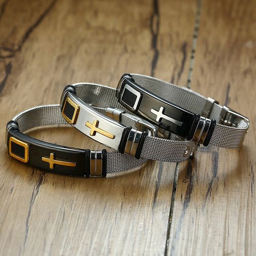 Men's Stainless Steel Cross Bracelet