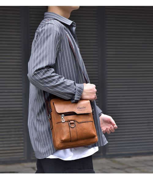 💼Men Retro PU Leather Crossbody Bag | Adjustable Strap for Work & Travel
