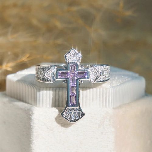 Central Cross Motif Ring with Cubic Zirconia Accents - Copper, US 6-11