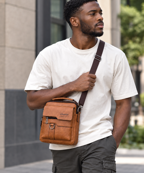 💼Men Retro PU Leather Crossbody Bag | Adjustable Strap for Work & Travel