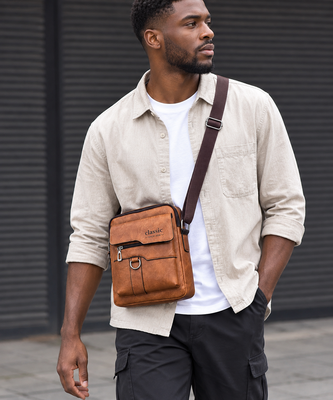 💼Men Retro PU Leather Crossbody Bag | Adjustable Strap for Work & Travel