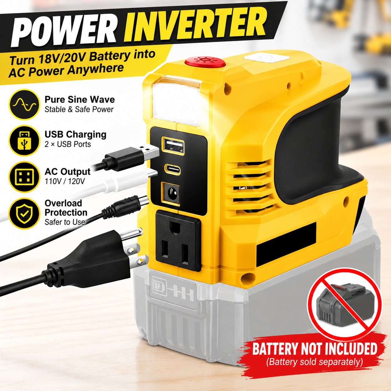 Batteries are not included, so this product is now on sale! Limited stock!⚡Compact DC to AC Inverter - Suitable For Cars, Motorhomes, Outdoor