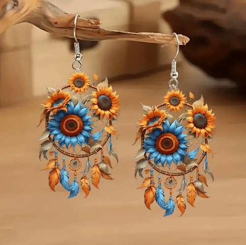 Boho Dreamcatcher Feather Earrings - Colorful Feathers