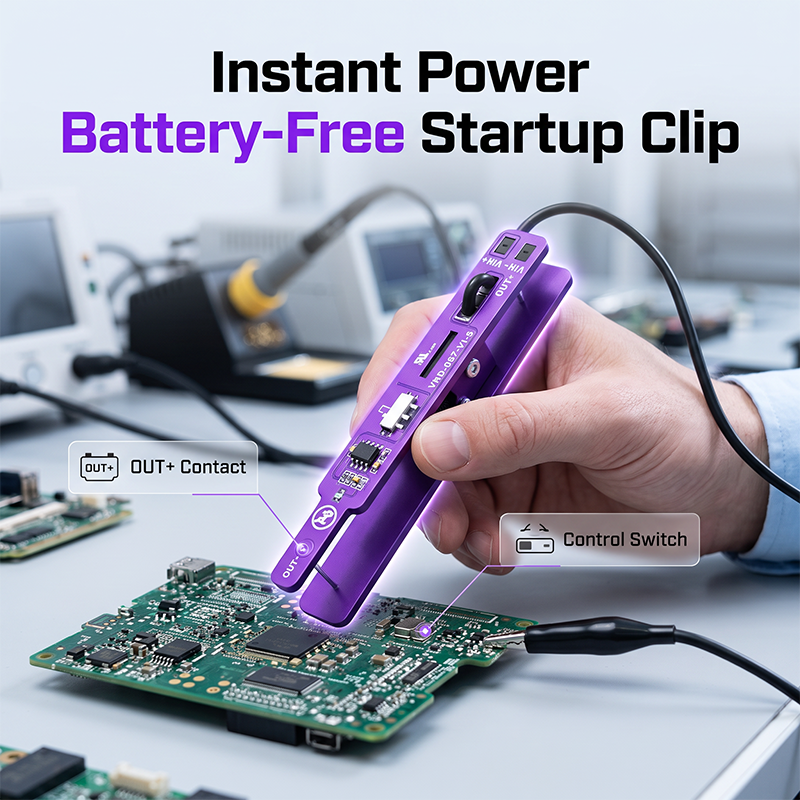 ⚡ Starter Clip without Batteries for Mobile Phone and Tablet Repair | Precise Control Switch, Anodized Aluminum Body, Short Circuit Protection for Logic Board Diagnostics
