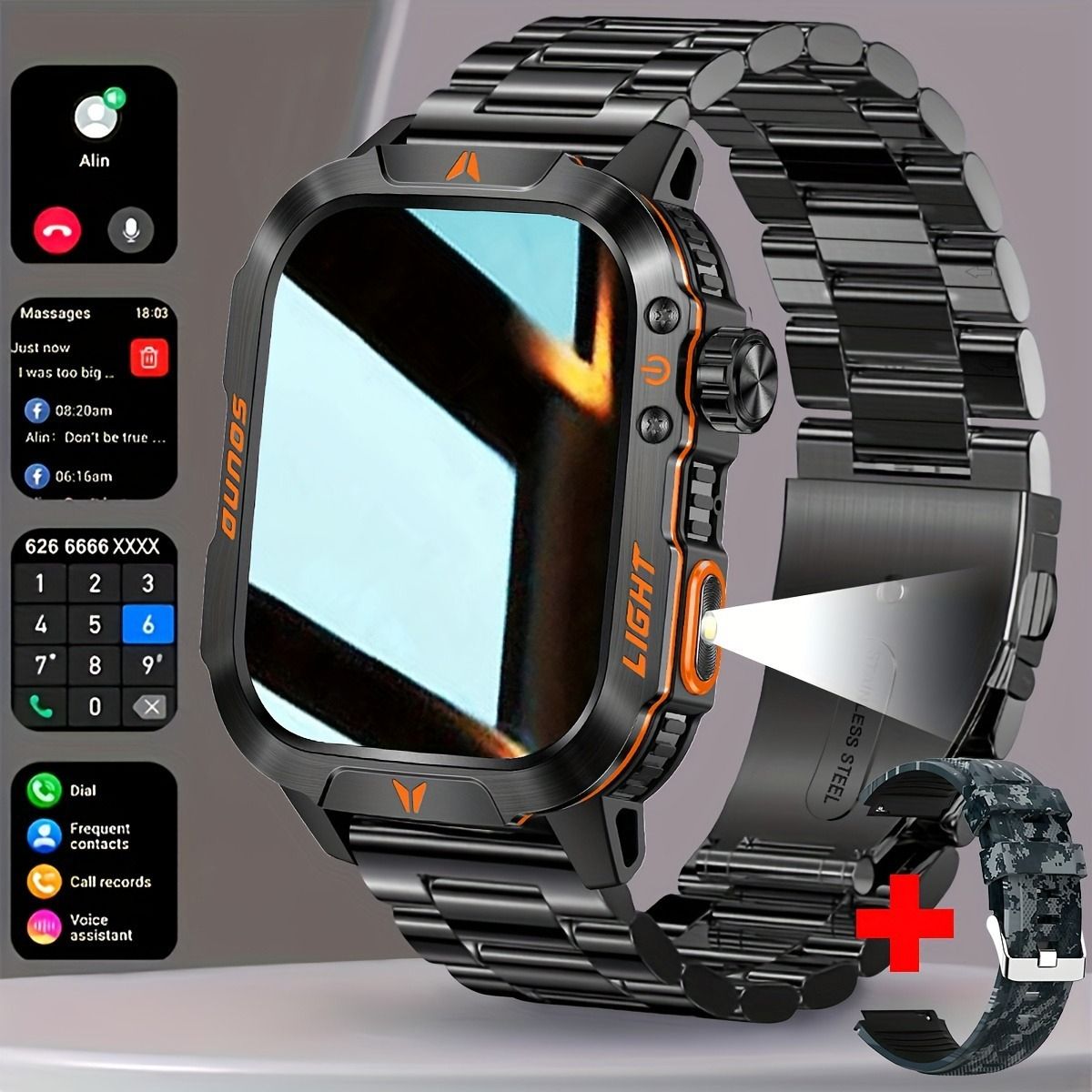 2026 Men Smart Watch 🔦 Wireless Calling, Message Reminders, Sports Mode, Compatible Android & iPhone