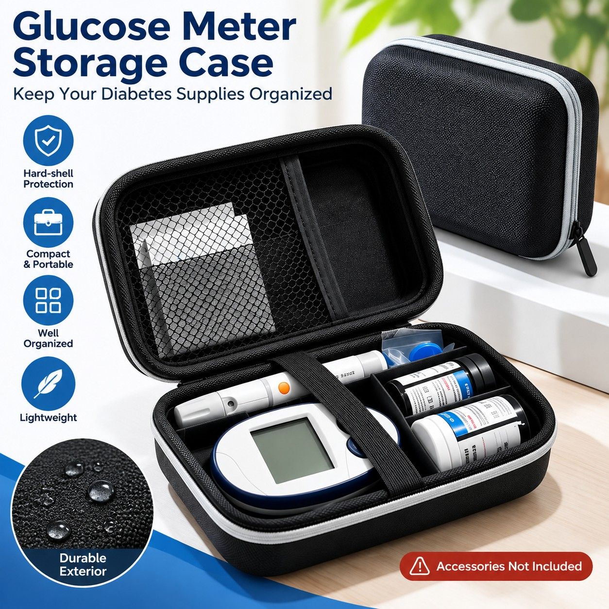 Hard Glucose Meter Storage, Portable Diabetes Supplies Organizer, Diabetes Equipment Travel Storage Bag, Compact Glucose Monitor Carrying (Box Solely)