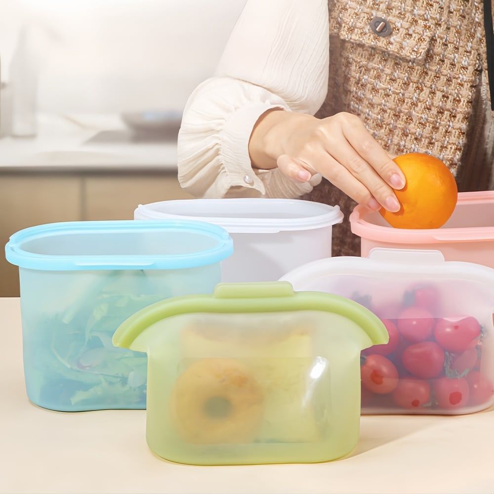 Buy 1 Get 3 !!! 1000ml Standable Silicone Food Storage Bag (Pink+Blue+Green)