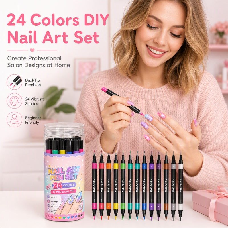 24 Colors Dual Ended Nail Art Pens Set🎸💇‍♀️